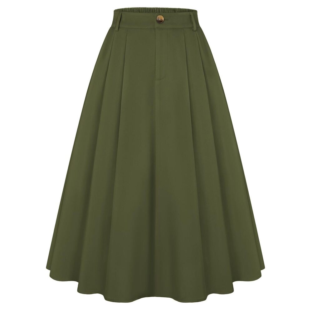 2974 Business Casual Midi Skirts 1940s High Waisted A Line Retro Skirt
